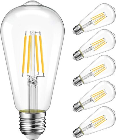 LVWIT 6 Pack Vintage LED Edison Bulbs 75W Equivalent 11W 1100LM Dimmable ST64 Filament 2700K Warm White E26 Medium Base Light Bulbs High Brightness Clear Glass in Saudi Arabia