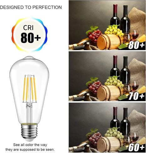 LVWIT 6 Pack Vintage LED Edison Bulbs 75W Equivalent 11W 1100LM Dimmable ST64 Filament 2700K Warm White E26 Medium Base Light Bulbs High Brightness Clear Glass in Saudi Arabia
