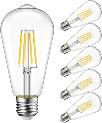 LVWIT 6 Pack Vintage LED Edison Bulbs 75W Equivalent 11W 1100LM Dimmable ST64 Filament 2700K Warm White E26 Medium Base Light Bulbs High Brightness Clear Glass in Saudi Arabia