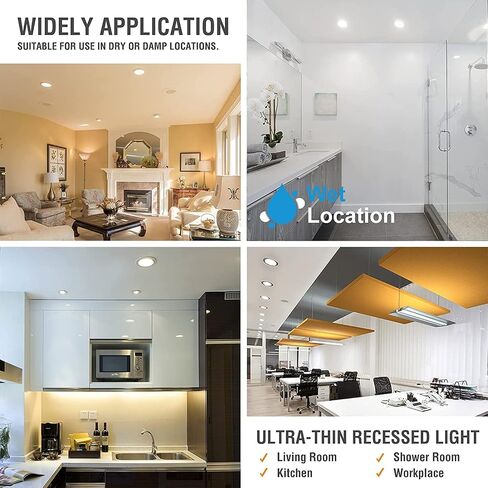 Adetu 12 Pack 4 Inch 5CCT Ultra-Thin LED Recessed Ceiling Light with Junction Box,Dimmable Canless Wafer Downlight,2700K-5000K Selectable,9W Eqv 80W,810LM High Brightness,ETL Certified in Saudi Arabia