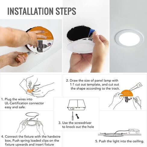 Adetu 12 Pack 4 Inch 5CCT Ultra-Thin LED Recessed Ceiling Light with Junction Box,Dimmable Canless Wafer Downlight,2700K-5000K Selectable,9W Eqv 80W,810LM High Brightness,ETL Certified in Saudi Arabia