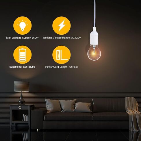 Simple Deluxe 15 Feet Extension Hanging Lantern Pendant Light Cord with E26 Socket, Featuring an On/Off Switch(Bulb Not Included) in Saudi Arabia
