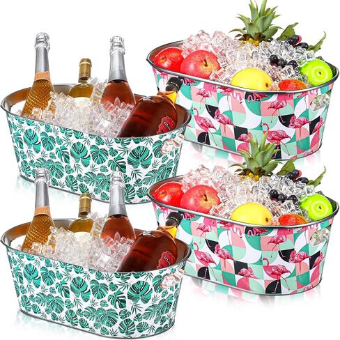 4 Pcs Ice Buckets for Parties 4 Gallon Metal Galvanized Beverage Tub Insulated Drink Tub Beer Bucket Tiki Drink Bins with Handle for Wine Champagne Cocktail Beverage Bottle Cooler(Fresh) in Kuwait