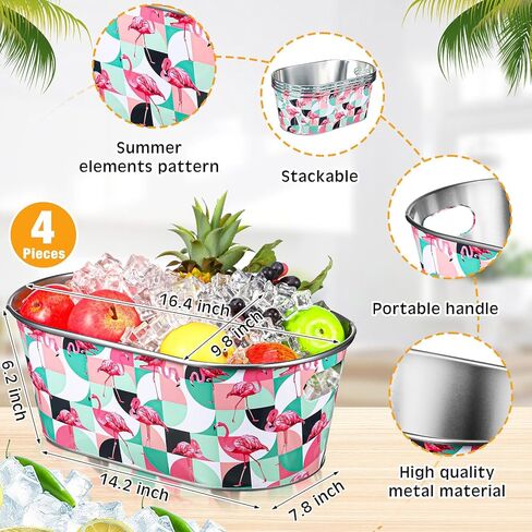 4 Pcs Ice Buckets for Parties 4 Gallon Metal Galvanized Beverage Tub Insulated Drink Tub Beer Bucket Tiki Drink Bins with Handle for Wine Champagne Cocktail Beverage Bottle Cooler(Fresh) in Kuwait