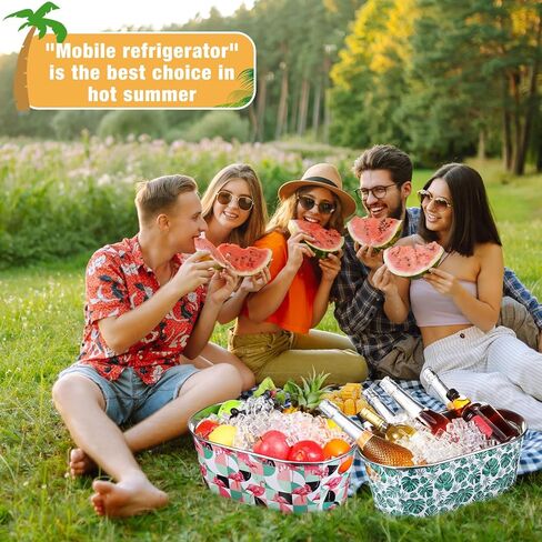 4 Pcs Ice Buckets for Parties 4 Gallon Metal Galvanized Beverage Tub Insulated Drink Tub Beer Bucket Tiki Drink Bins with Handle for Wine Champagne Cocktail Beverage Bottle Cooler(Fresh) in Kuwait