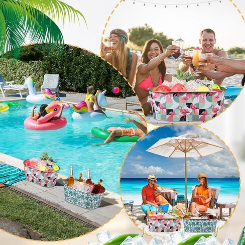 4 Pcs Ice Buckets for Parties 4 Gallon Metal Galvanized Beverage Tub Insulated Drink Tub Beer Bucket Tiki Drink Bins with Handle for Wine Champagne Cocktail Beverage Bottle Cooler(Fresh) in Kuwait