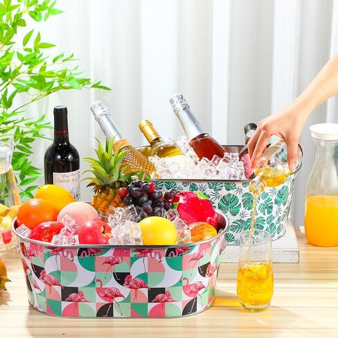 4 Pcs Ice Buckets for Parties 4 Gallon Metal Galvanized Beverage Tub Insulated Drink Tub Beer Bucket Tiki Drink Bins with Handle for Wine Champagne Cocktail Beverage Bottle Cooler(Fresh) in Kuwait