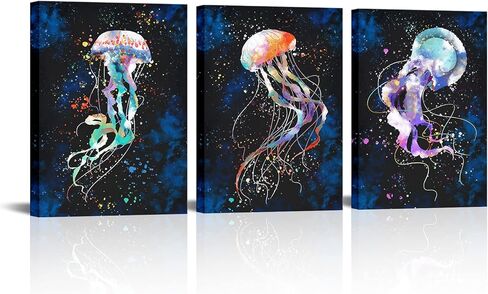 Conipit Jellyfish صور جدار الفن لغرفة الأطفال المجرة الحياة البحرية صورة زرقاء رائعة قماش عمل فني مطبوعات فنية معاصرة لحضانة غرفة المعيشة ديكور المنزل مؤطرة 12 بوصة × 16 بوصة × 3 أجهزة كمبيوتر in Kuwait