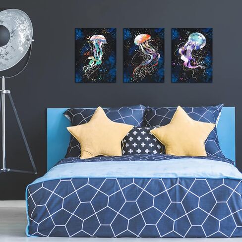 Conipit Jellyfish صور جدار الفن لغرفة الأطفال المجرة الحياة البحرية صورة زرقاء رائعة قماش عمل فني مطبوعات فنية معاصرة لحضانة غرفة المعيشة ديكور المنزل مؤطرة 12 بوصة × 16 بوصة × 3 أجهزة كمبيوتر in Kuwait