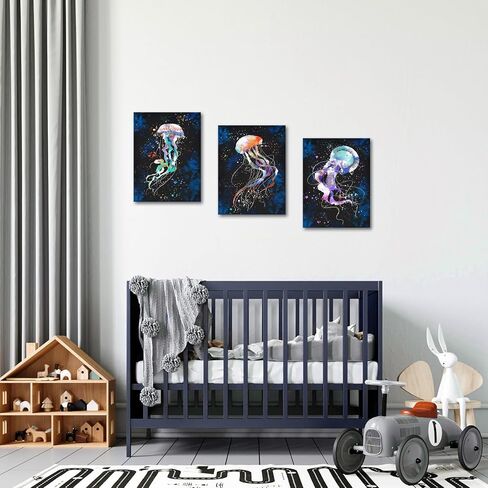 Conipit Jellyfish صور جدار الفن لغرفة الأطفال المجرة الحياة البحرية صورة زرقاء رائعة قماش عمل فني مطبوعات فنية معاصرة لحضانة غرفة المعيشة ديكور المنزل مؤطرة 12 بوصة × 16 بوصة × 3 أجهزة كمبيوتر in Kuwait