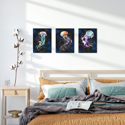 Conipit Jellyfish صور جدار الفن لغرفة الأطفال المجرة الحياة البحرية صورة زرقاء رائعة قماش عمل فني مطبوعات فنية معاصرة لحضانة غرفة المعيشة ديكور المنزل مؤطرة 12 بوصة × 16 بوصة × 3 أجهزة كمبيوتر in Kuwait
