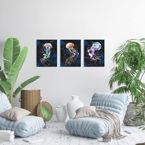 Conipit Jellyfish صور جدار الفن لغرفة الأطفال المجرة الحياة البحرية صورة زرقاء رائعة قماش عمل فني مطبوعات فنية معاصرة لحضانة غرفة المعيشة ديكور المنزل مؤطرة 12 بوصة × 16 بوصة × 3 أجهزة كمبيوتر in Kuwait