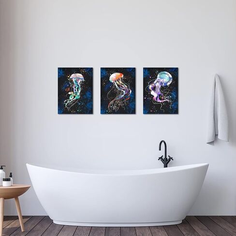 Conipit Jellyfish صور جدار الفن لغرفة الأطفال المجرة الحياة البحرية صورة زرقاء رائعة قماش عمل فني مطبوعات فنية معاصرة لحضانة غرفة المعيشة ديكور المنزل مؤطرة 12 بوصة × 16 بوصة × 3 أجهزة كمبيوتر in Kuwait