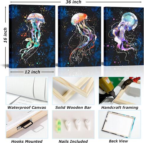 Conipit Jellyfish صور جدار الفن لغرفة الأطفال المجرة الحياة البحرية صورة زرقاء رائعة قماش عمل فني مطبوعات فنية معاصرة لحضانة غرفة المعيشة ديكور المنزل مؤطرة 12 بوصة × 16 بوصة × 3 أجهزة كمبيوتر in Kuwait