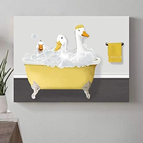 Genius Decor- Modern Funny Wall Art for Bathroom Yellow Gray Three Gooses in Bathtub Picture Print Canvas Decor (Ducks) in Saudi Arabia