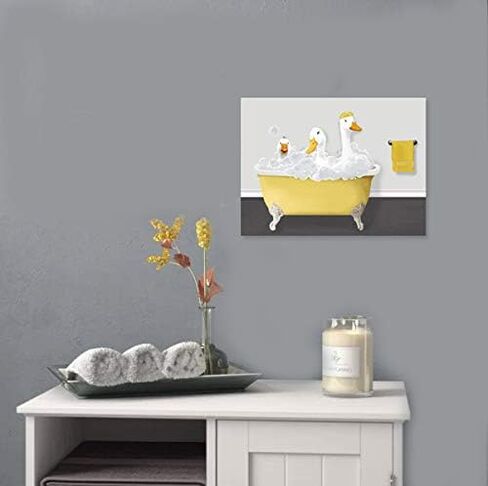 Genius Decor- Modern Funny Wall Art for Bathroom Yellow Gray Three Gooses in Bathtub Picture Print Canvas Decor (Ducks) in Saudi Arabia