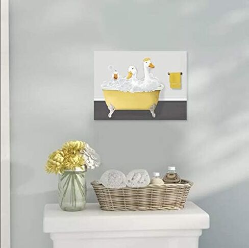 Genius Decor- Modern Funny Wall Art for Bathroom Yellow Gray Three Gooses in Bathtub Picture Print Canvas Decor (Ducks) in Saudi Arabia