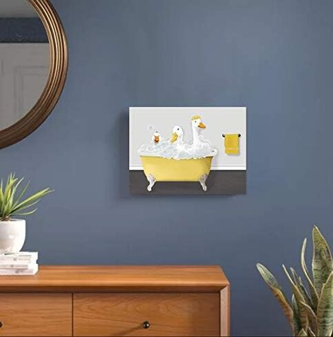 Genius Decor- Modern Funny Wall Art for Bathroom Yellow Gray Three Gooses in Bathtub Picture Print Canvas Decor (Ducks) in Saudi Arabia