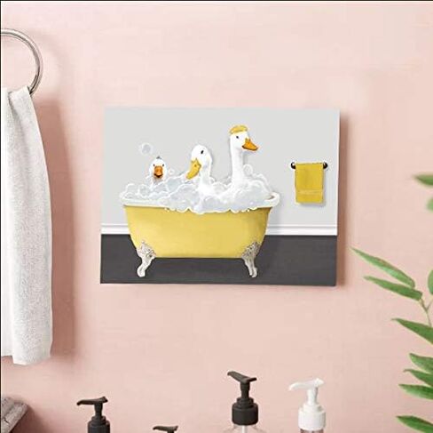 Genius Decor- Modern Funny Wall Art for Bathroom Yellow Gray Three Gooses in Bathtub Picture Print Canvas Decor (Ducks) in Saudi Arabia