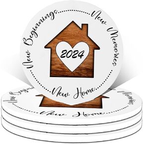 House warming Gifts New Home, Coasters for Drinks,Coasters Set of 4 New Home 2024 - Engagement Gifts for Couples New Home Funny Gift Idea Housewarming Decorations