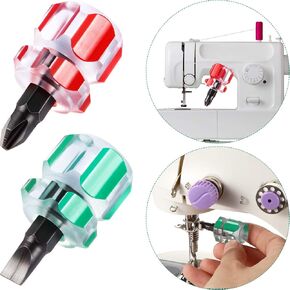 Sewing Machine Screwdriver Mini Short Screwdriver Tool Kit Includes Slotted/Flat Head Screwdriver and Cross Head Screwdriver for DIY Repairing, 2 Pieces