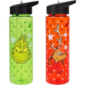Bioworld Grinch and Max the Reindeer 2-حزمة من زجاجات المياه البلاستيكية سعة 24 أونصة in Saudi Arabia