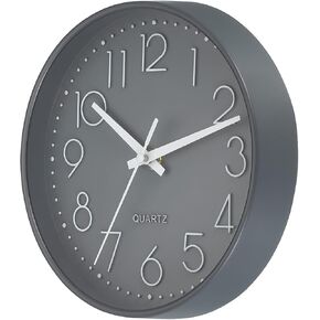 PATIKIL 8 Inch Round Wall Clock, Battery Operated Silent Non-Ticking Wall Clocks for Office Bedroom Kitchen, Gray