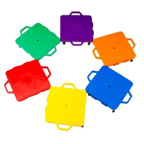 Cosom Scooter Board Set, 16 Inch Scoot Board with 2 Inch Non-Marring Metal Casters & Safety Guards for Physical Education Class, Sliding Boards with Safety Handles, Sitting Scooter Board, 6 Color Set