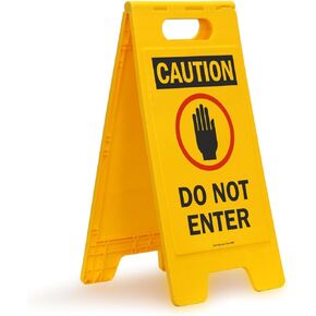 SmartSign Folding Floor Sign, Legend "Do Not Enter" with Graphic, 25" high x 12" wide, Black/Red on Yellow
