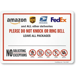 SmartSign 4-Pack 'Please Do Not Knock or Ring Bell' No Soliciting Sticker Labels with Delivery Partner Logos, 5" x 7", 5 mil Laminated Polyester with SuperStick Adhesive, Multicolor