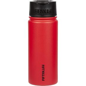 FIFTY/FIFTY 16oz, Double Wall Vacuum Insulated Café Water Bottle, Stainless Steel, Flip Cap w/ Wide Mouth, Cherry Red, 16oz/473ml, (V16003RD0)