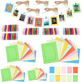 Swpeet 105Pcs 5 Inch Colorful Paper Photo Frames Set for 3"x5" Photo, Hanging Photo Display Frames, Includes 50Pcs 5 Inch Hanging Album Frame, 50Pcs Colorful Clips and 5Pcs 78" Strings for Wall Decor
