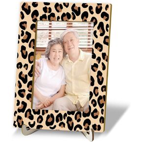 Tabletop Wood Photo Frame, Leopard Desktop Picture Frame with Stand, Girls Daughter Women Mom Gift Party Favor, Home Table Art Crafts Decor Supplies for Living Room Study Bedroom (4x6" Photo) -04