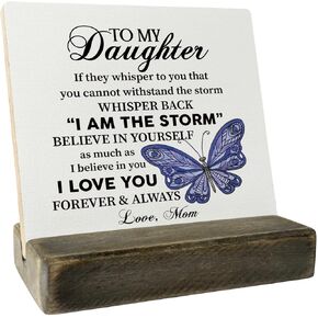 To My Daughter Wood Sign Gift, I Am The Storm, Gifts for Daughters From Mom, Plaque with Wooden Stand, Meaningful Wood Sign Plaque Gift, Mother's Day Christmas Thanksgiving Birthday Graduation Gift