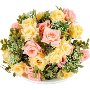 KAOYOO 2 PCS Artificial Rose Bouquet Short Stems for DIY Wedding Decoration Bridal Bouquet Home Decorations(2-PCS)