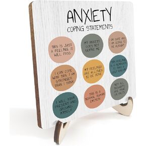 Inspirational Therapy Office Decor Rustic Wooden Desk Decor Anxiety Help Mental Health Gifts for Therapist School Counselor CBT Calm Corner Table Tiered Tray Office Sign Plaque with Wood Stand