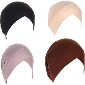 4Pcs Solid Color Inner Hijab Caps Muslim Forehead Cross Turban Stretch Hijab for Women Head Scarf Under Hijab