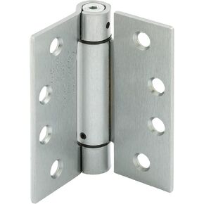 Prime-Line U 1158363 Door Hinge Commercial UL Adjustable Self-Closing Spring Hinge, 4 In. x 4 In. with Square Corners, 4 Holes per Leaf with Screws, Satin Brass Finish, .130 In. Gauge (3 Pack)