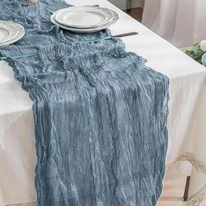 Cheesecloth Table Runner 10Ft Boho Gauze Rustic Dusty Pink Cheese Cloth Table Runner for Wedding Bridal Baby Shower Decoration Birthday Party Summer Table Runner (Blue Gray)