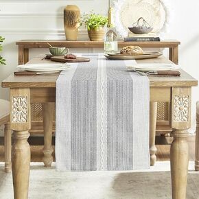 Rustic Linen Table Runner, Boho Embroidery Coffee Small Table Runners 36 Inches Long for Dining Room Kitchen Party Bedroom Dresser Decor