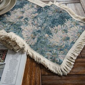 12 Inch Fabric Placemats Set of 4 Round Woven Boho Style Blue Flower Table Placemats Washable Insulation Table Mats for Dining Table Kitchen House Warming Bridal Shower Party
