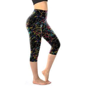 Walifrey Leggings for Women, High Waisted Buttery Soft Womens Leggings for Gym Yoga Workout (Capri Color Line Pattern SM)