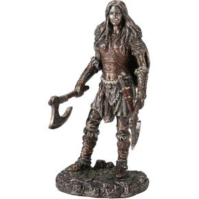 Veronese Design 6 1/8 Viking Twin Axes Berserker Female Resin Sculpture Cold Cast Bronze Finish