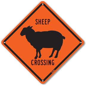 PetKa Signs and Graphics PKAC-0149-NA_10x10 "Sheep Crossing" Aluminum Sign, 10" x 10", Black on Orange