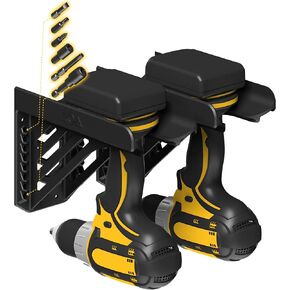 Drill Holder - Power Tool Organizer/Hanger - Wall Mount W/Hex Bit Holder for Cordless Powertools, Impact Drills - Compact Garage Storage Dock