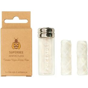 SuperBee Dentos Floss, 3 spools Dental Floss, Vegan and Natural Corn Fiber Floss, for Sensitive Gums Kids and Adults, Peppermint Flavored Natural Floss, Natural Dental Floss, Oral Care Routine