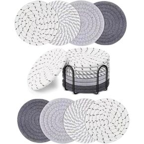 Drink Coasters with Holder, 4 Colors Absorbent Coasters for Drinks, Boho Coasters Cup Coasters Cotton Woven Set Coasters for Coffee Table Home Decor Tabletop Protection