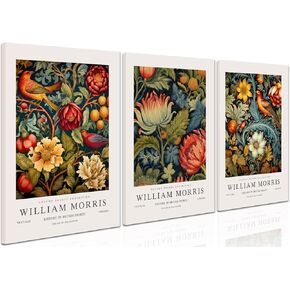 AKWISH Framed William Morris Blue Wall Art Set of 3 - Vintage Butterfly Botanical Flower Paintings Wall Decor, Owl Canvas Wall Aesthetics for Living Room Bedroom Office Decor 12x16in