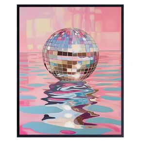 Disco ball Wall Art & Decor - Mid Century Modern Art - Pink Living room Wall Art - 80s 70s Retro Wall Art - Preppy Trendy Aesthetic Posters - Indie Room Decor - Pop Wall Art - Room Decor Y2k