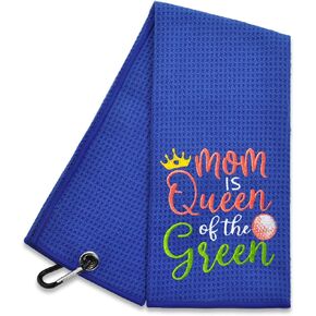 Mom is Queen of The Green Embroidered Golf Towel, Golf Accessories for Women, Golf Gifts for Mom Golf Lovers, Birthday Retirement Gifts for Mom Golf Lovers, from Daughter Son